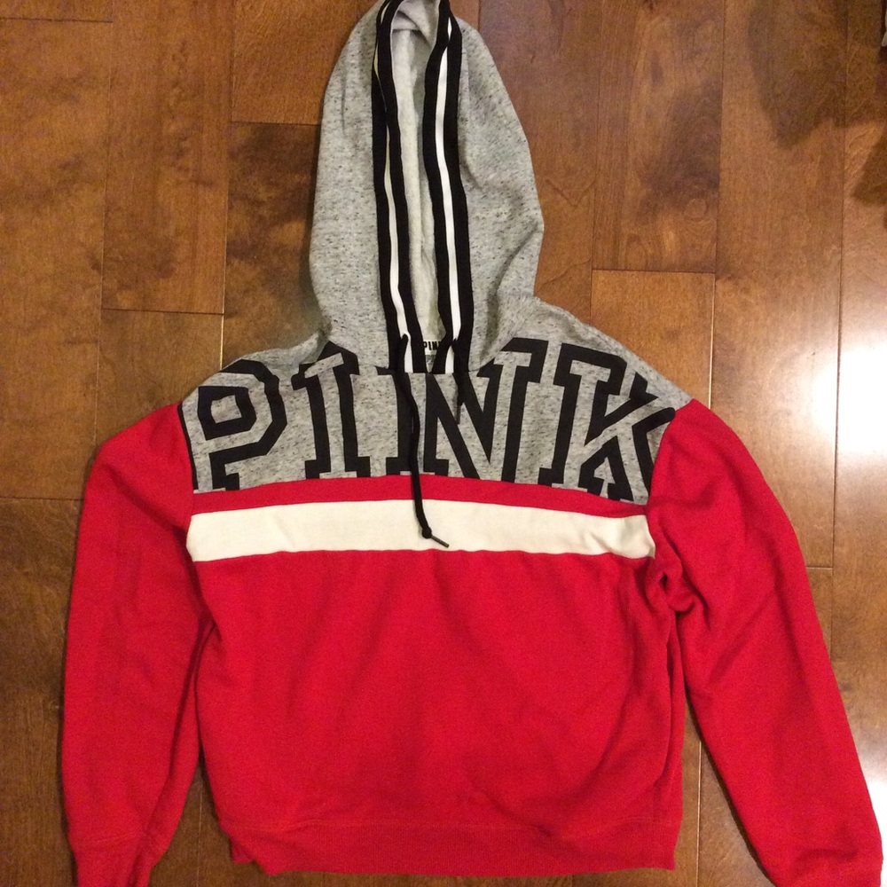 PINK Victoria Secret red colorblock hoodie